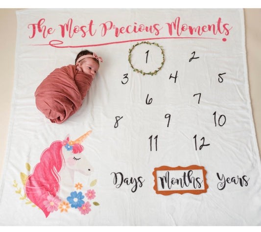 Floral Monthly Milestone Blanket | Unicorn  (47 x 47 Inch)